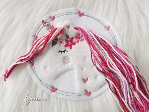XL Aufnäher Einhorn im Doodlekreis pink