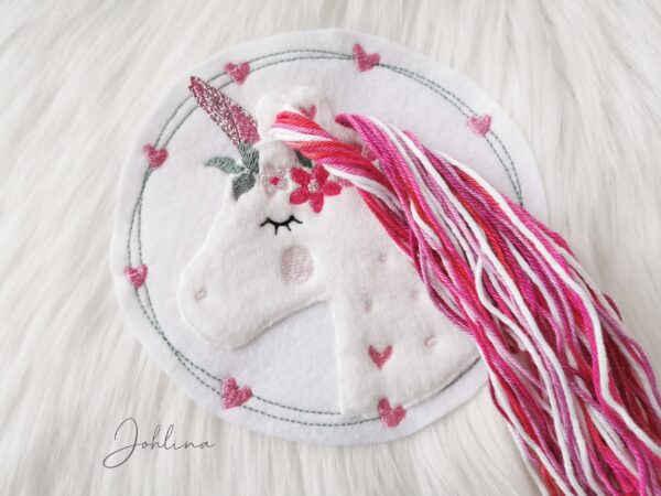 XL Aufnäher Einhorn im Doodlekreis pink – Bild 5