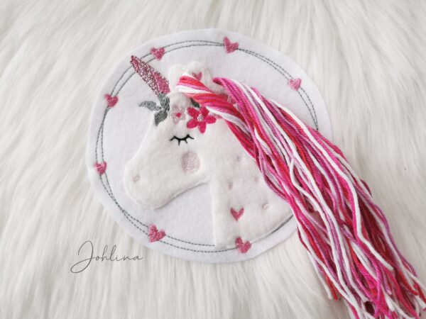 XL Aufnäher Einhorn im Doodlekreis pink – Bild 2