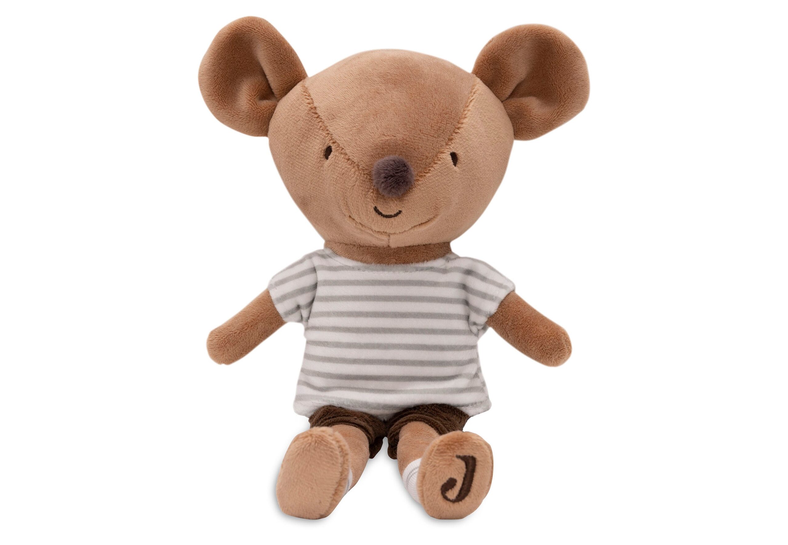 Kuscheltier Maus braun mit Shirt und Latzhose