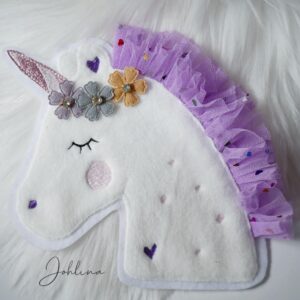 Aufnäher Einhorn mit Blüten & lila Tüllmähne