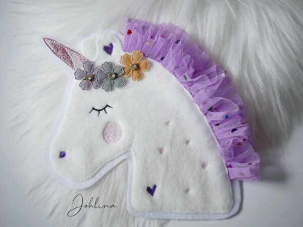Aufnäher Einhorn mit Blüten & lila Tüllmähne