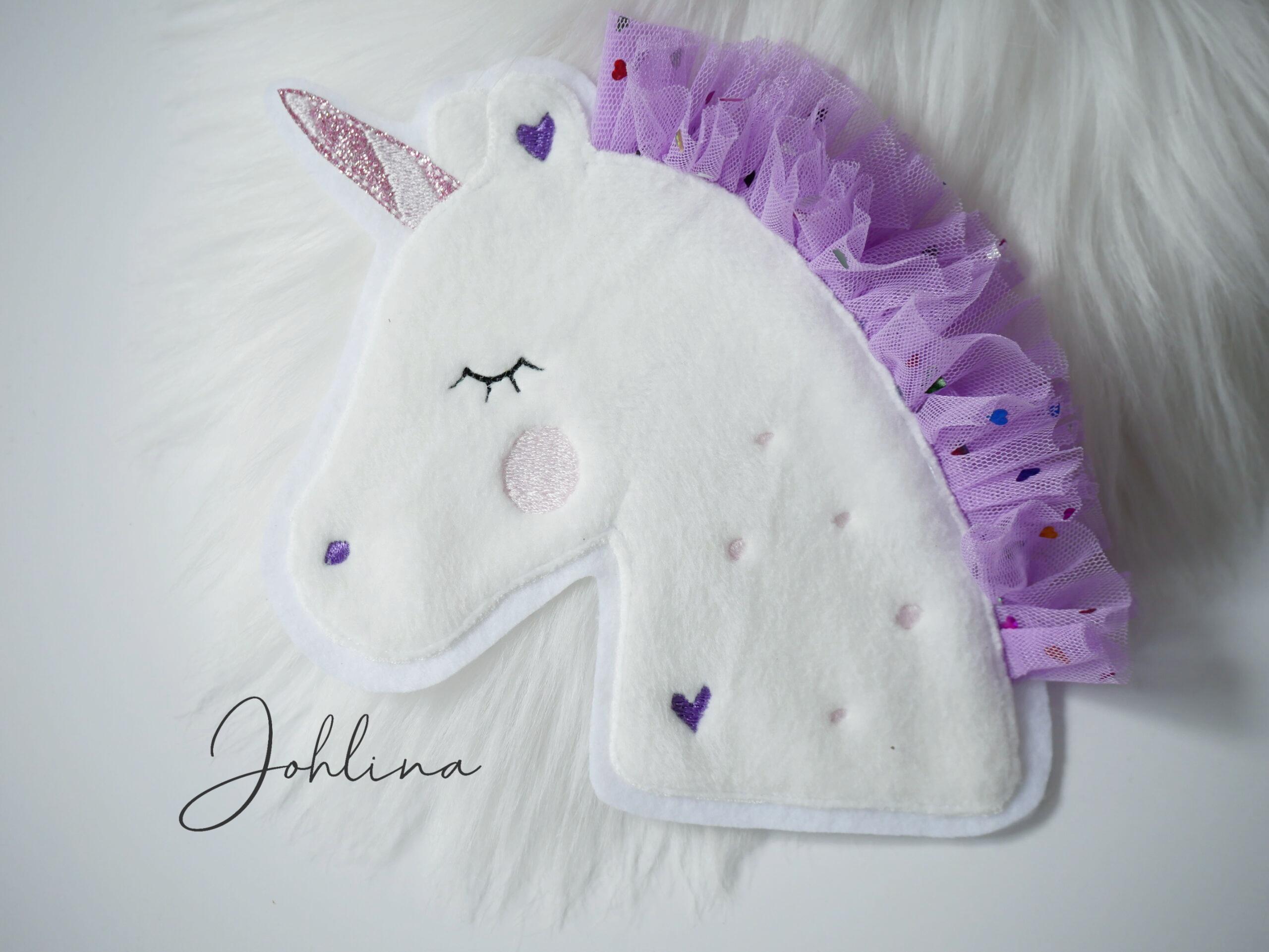 Aufnäher Einhorn mit lila Tüllmähne Patch Stickherz