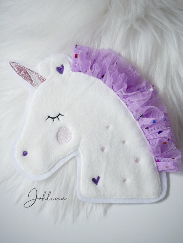 Aufnäher Einhorn mit Blüten & lila Tüllmähne – Bild 2