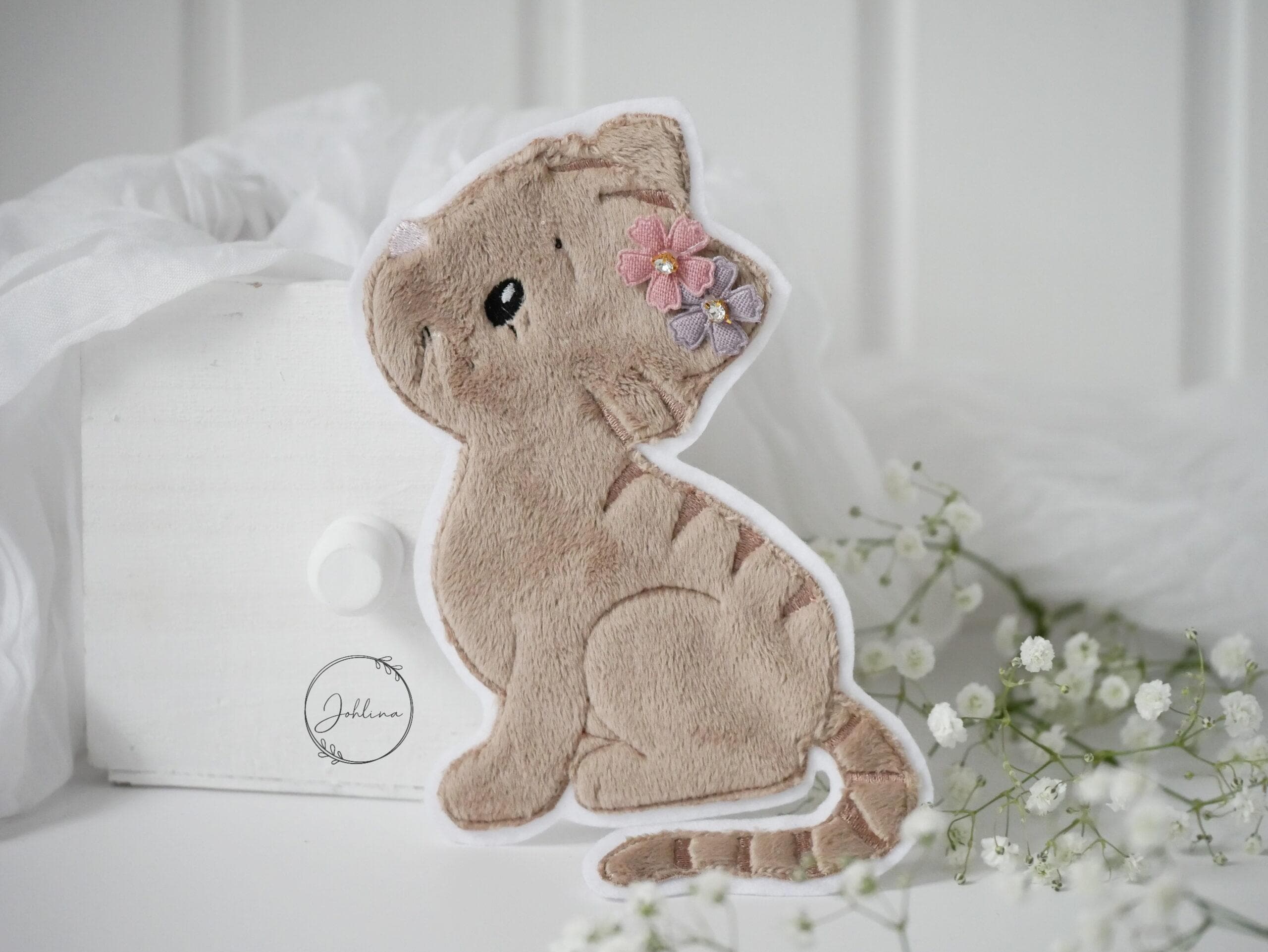 Aufnäher Katze sitzend beige