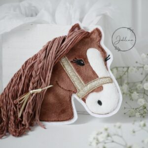Aufnäher Pferd mit brauner Mähne & Glitzerhalfter