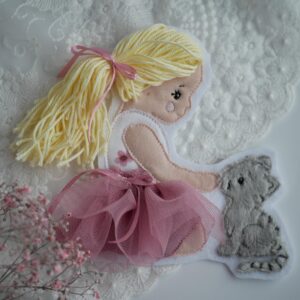 Aufnäher Katzenliebe Katze grau Mädchen (blond)