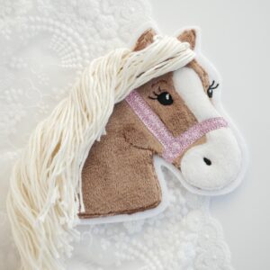 Aufnäher Pferd mit Blesse & rosa Glitzer Halfter